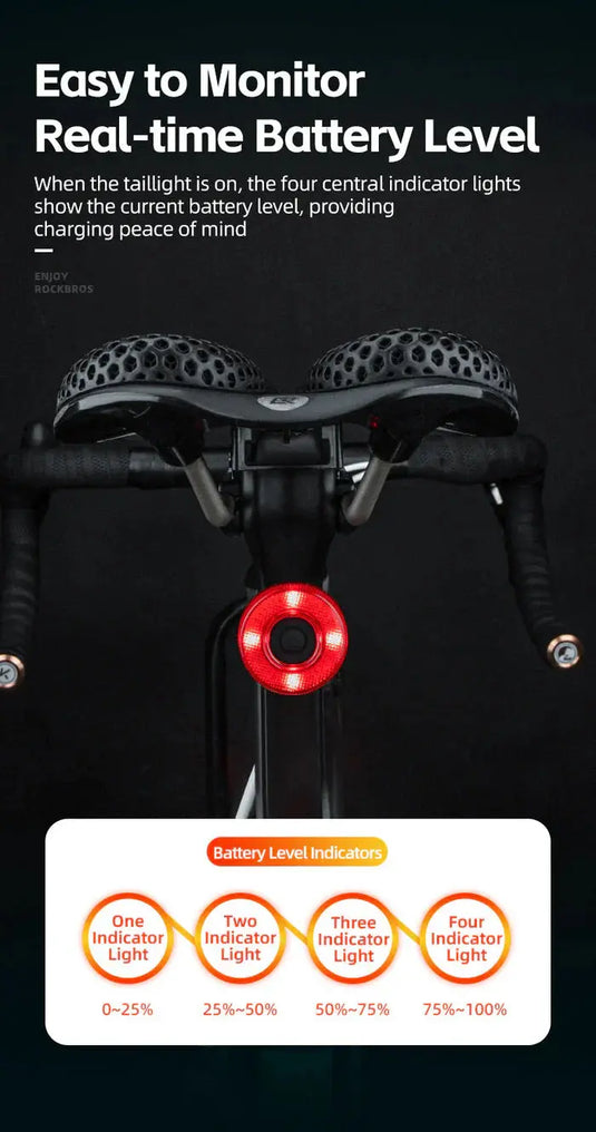 Bicycle Taillight | 50 Lumens, IPX6 Waterproof, 50hr Battery & Brake Sensing Function ROCKBROS MADOVERBIKING
