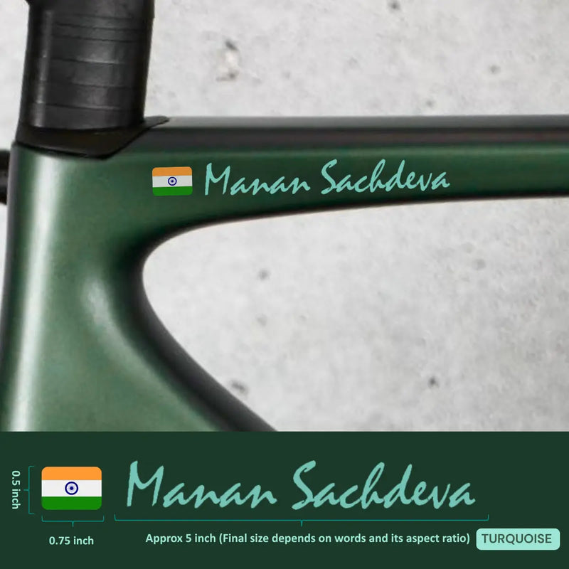 Load image into Gallery viewer, Premium Cyclist Name Sticker Decal with Indian Flag (set of 2) - MADOVERBIKINGĀ -Ā MADOVERBIKING
