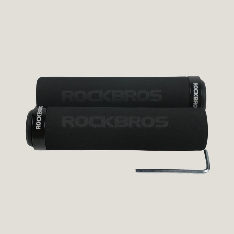 Load image into Gallery viewer, Flat Handlebar Grips | High Dense Sponge Base, Lock-in System (Black with Black Rings) ROCKBROS MADOVERBIKING