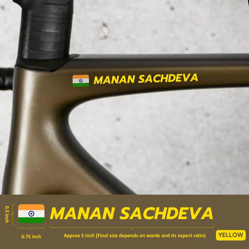 Load image into Gallery viewer, Premium Cyclist Name Sticker Decal with Indian Flag (set of 2)