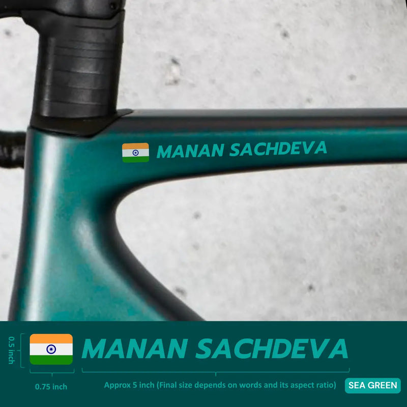 Load image into Gallery viewer, Premium Cyclist Name Sticker Decal with Indian Flag (set of 2) - MADOVERBIKINGĀ -Ā MADOVERBIKING