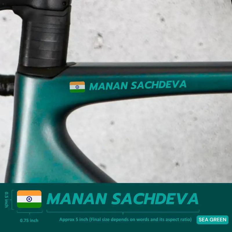 Load image into Gallery viewer, Premium Cyclist Name Sticker Decal with Indian Flag (set of 2)