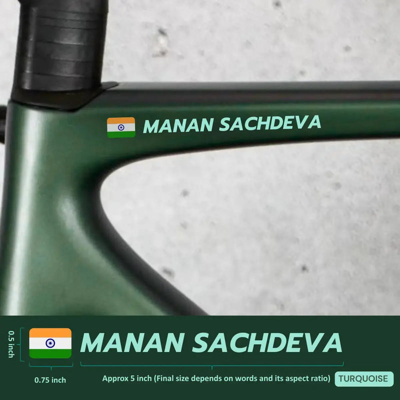 Load image into Gallery viewer, Premium Cyclist Name Sticker Decal with Indian Flag (set of 2)