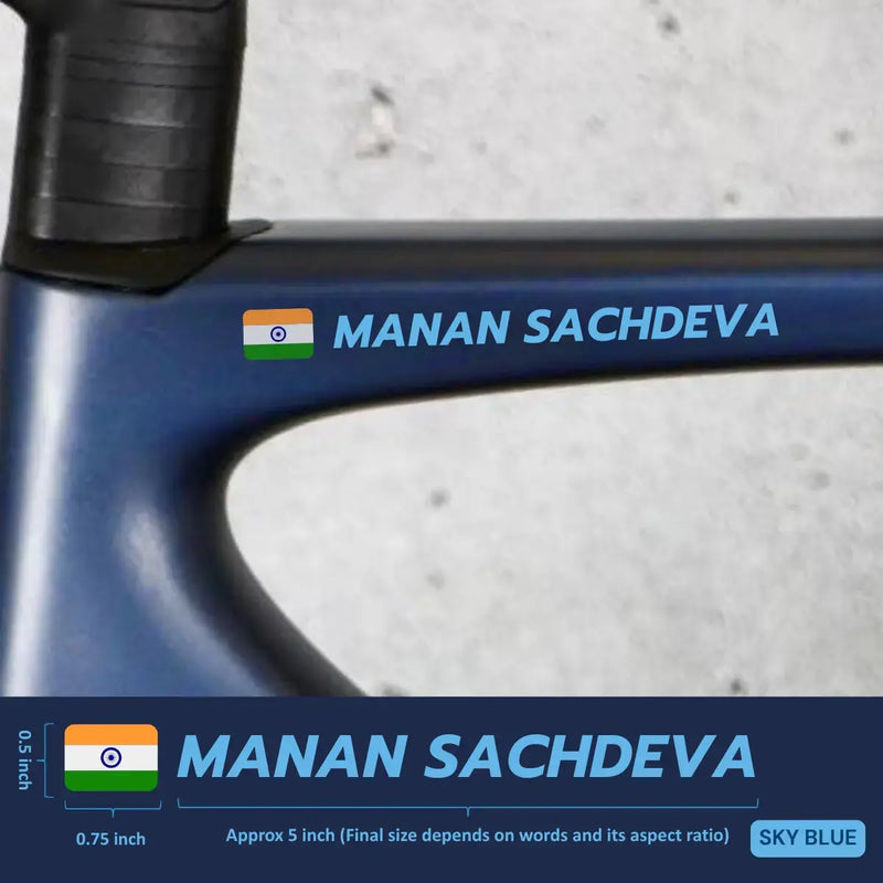 Load image into Gallery viewer, Premium Cyclist Name Sticker Decal with Indian Flag (set of 2)