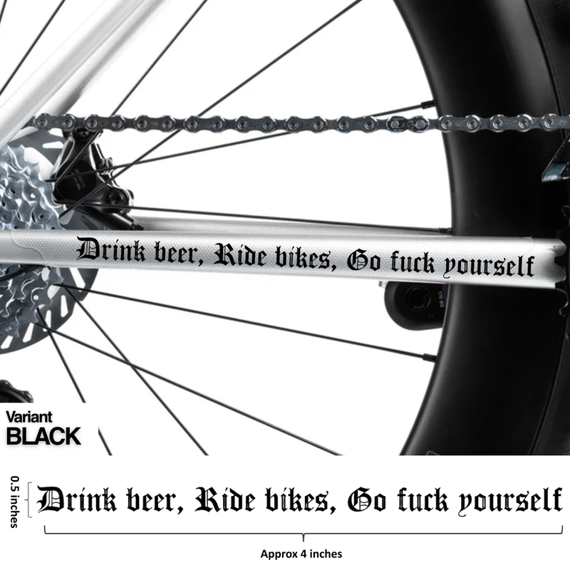 Load image into Gallery viewer, DRINK BEER RIDE BIKES GO F**K YOURSELF VINYL DECAL | OLD ENGLISH STYLE (SET OF 2)
