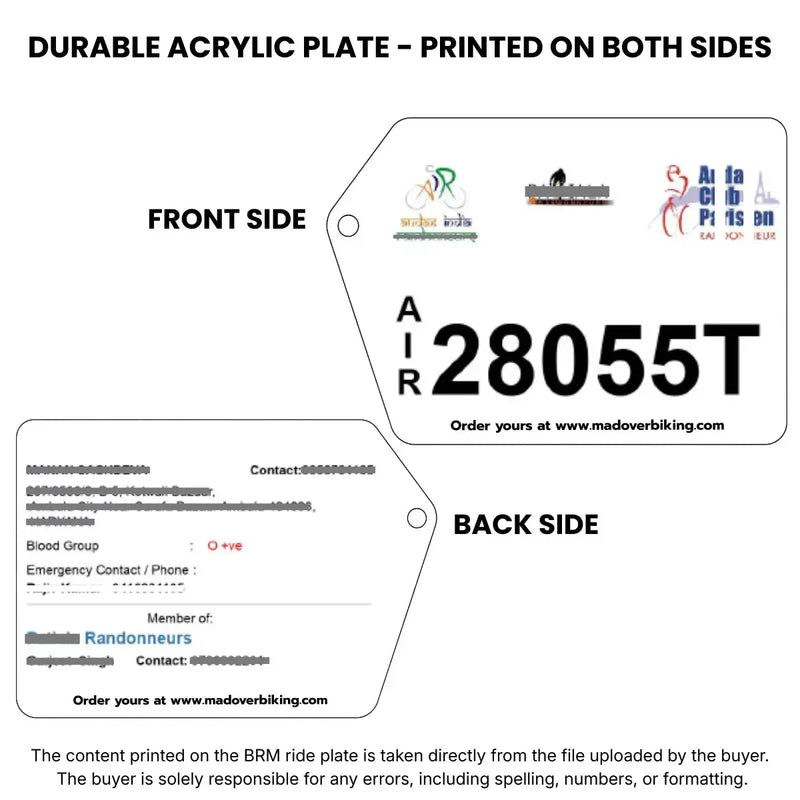 Load image into Gallery viewer, Custom Brevet Bib Plate Set (Front + Rear) – Acrylic