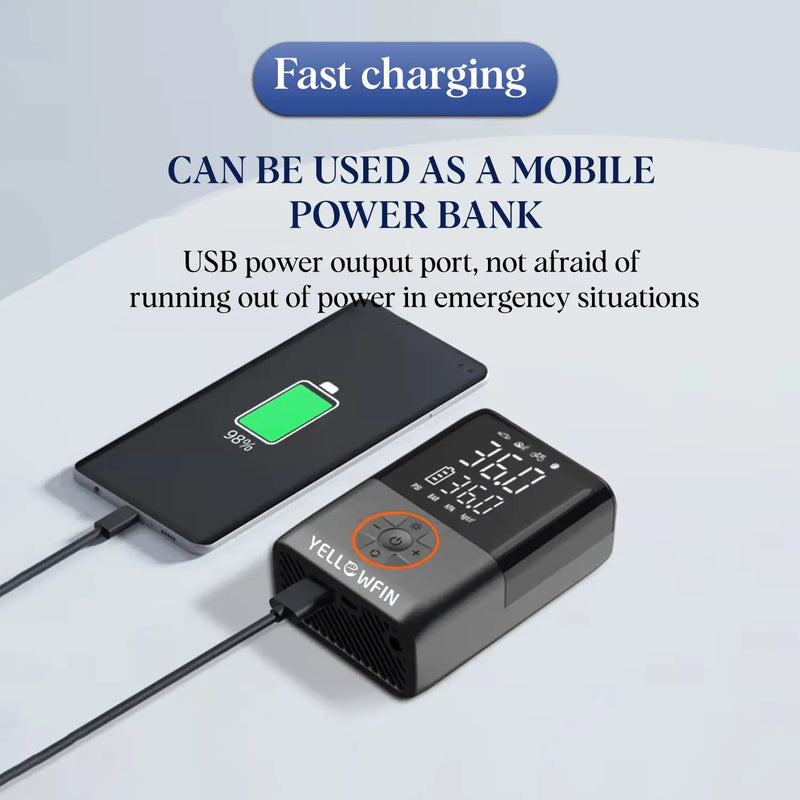 Load image into Gallery viewer, Portable Electric Pump | YELLOWFIN - 150 psi, 4000 MAh Battery, Presta/Schrader, Auto-Cut, LED/Power Bank - MADOVERBIKING