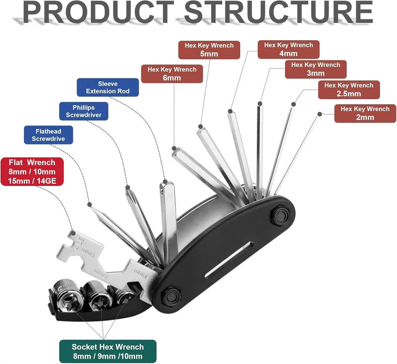 Load image into Gallery viewer, Multi Tool-Kit | 16 in 1 - Screwdrivers, 2-10mm Hex keys, Spoke Wrench (Stainless Steel) - MADOVERBIKING