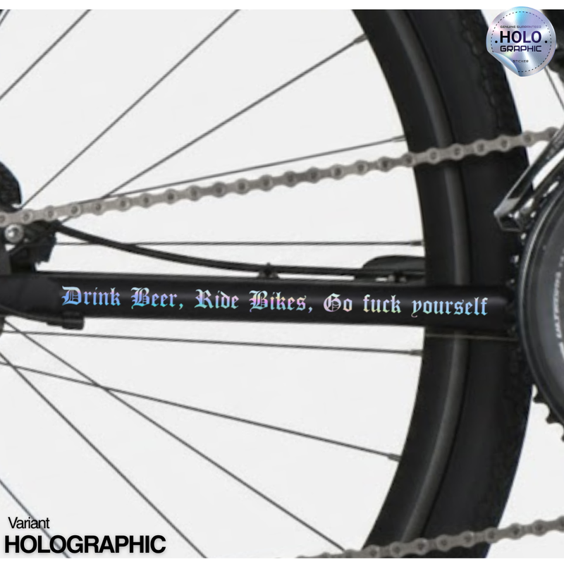 Load image into Gallery viewer, DRINK BEER RIDE BIKES GO F**K YOURSELF VINYL DECAL | OLD ENGLISH STYLE (SET OF 2)