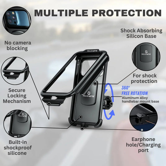 Mobile Phone Holder | M18L-B1 - Waterproof, 360° Rotation, Touch Screen Support, Fits any Handlebar - MADOVERBIKING