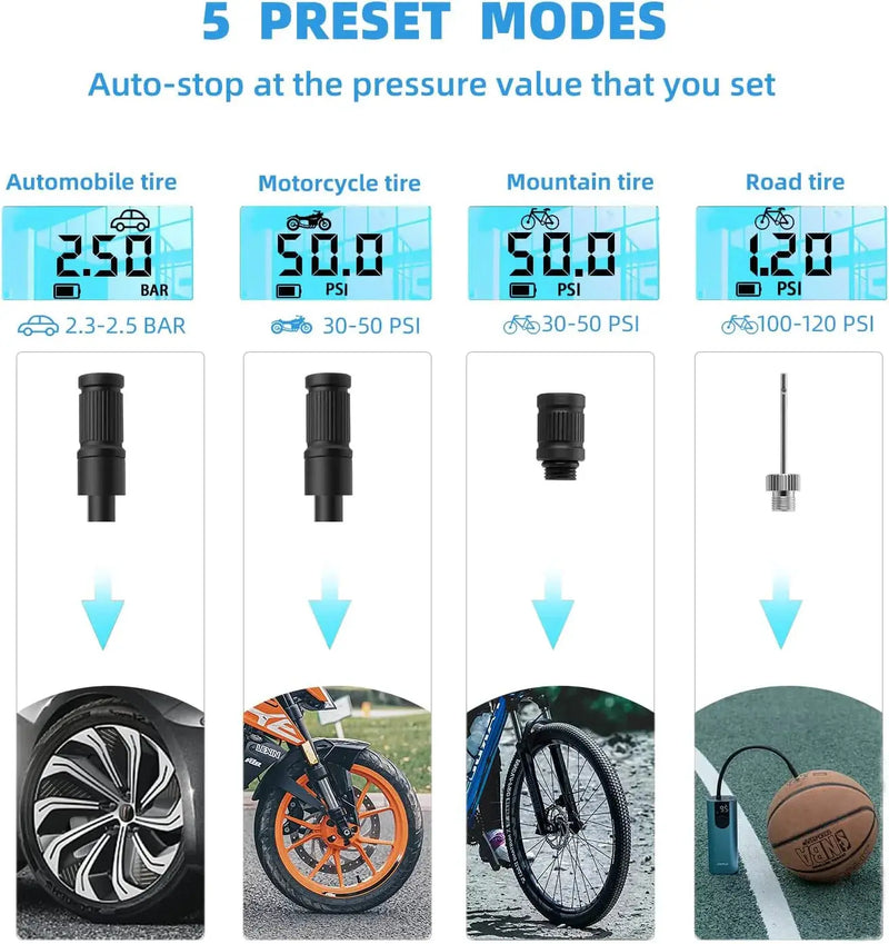 Load image into Gallery viewer, Portable Electric Pump | A10 - 150 psi, Digital Pressure Gauge, 2600 maH Battery ROCKBROS MADOVERBIKING