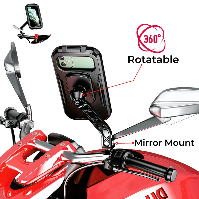 Load image into Gallery viewer, Mobile Phone Holder | M18L-B2 - Waterproof, 360° Rotation, Mirror Mount for Bikes & Scooters - MADOVERBIKING
