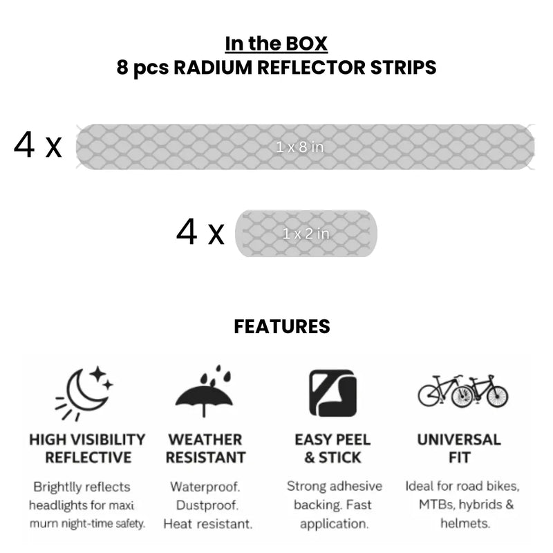 Load image into Gallery viewer, PRE-CUT WHITE REFLECTIVE STICKER STRIPS – BIKE & HELMET SAFETY KIT