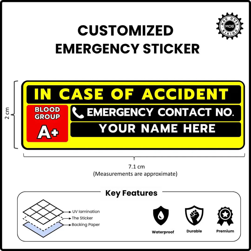 Load image into Gallery viewer, Emergency Information Sticker - Customized with Name, Blood Group & Contact (set of 2)