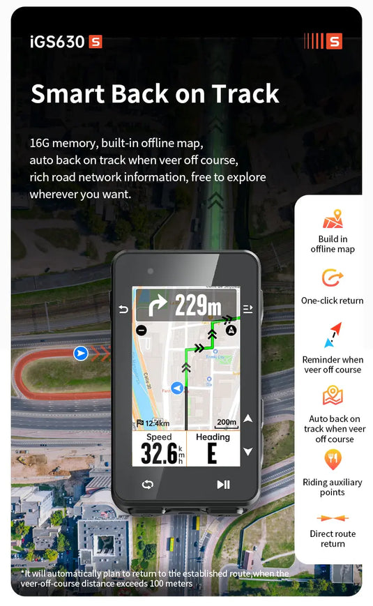 GPS Bike Computer - IGS630S | 2.8" Color Display, 16GB Storage, 45H Battery & Navigation