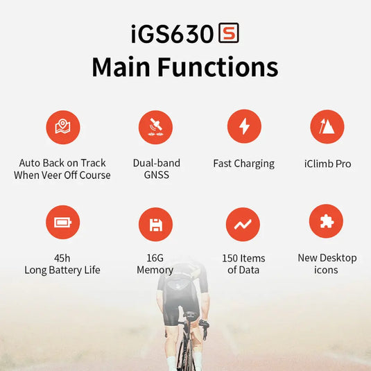 GPS Bike Computer - IGS630S | 2.8" Color Display, 16GB Storage, 45H Battery & Navigation