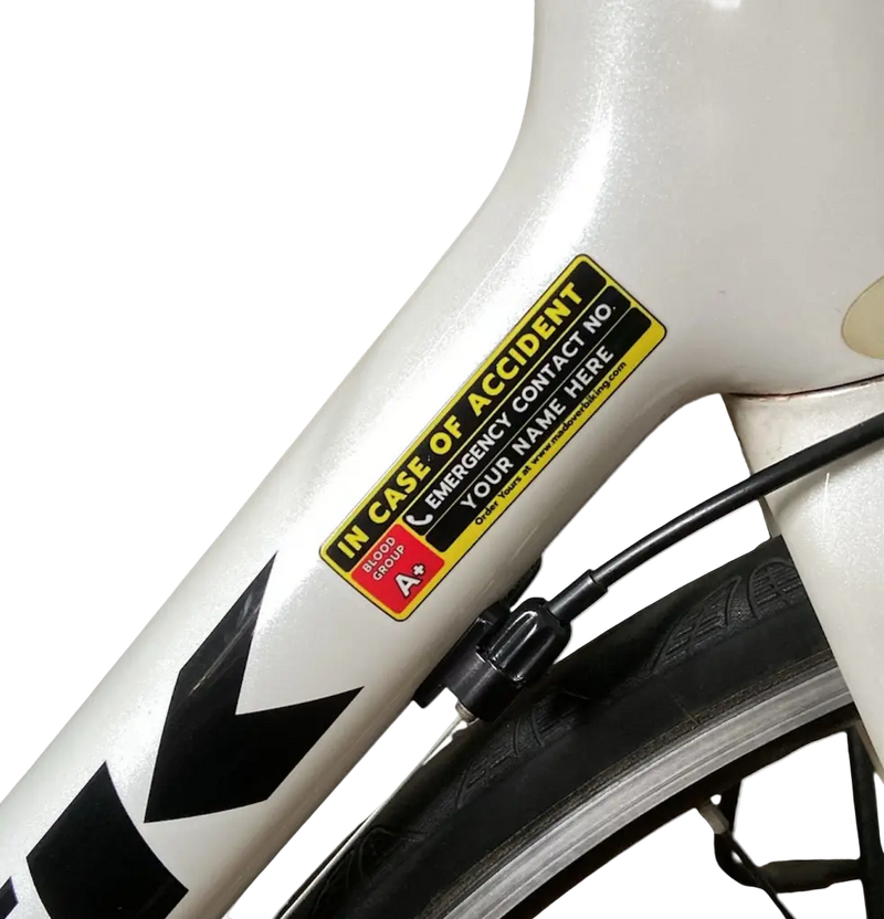 Load image into Gallery viewer, Emergency Information Sticker - Customized with Name, Blood Group & Contact (set of 2) MADOVERBIKING MADOVERBIKING