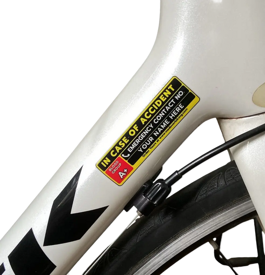 Emergency Information Sticker - Customized with Name, Blood Group & Contact (set of 2) MADOVERBIKING MADOVERBIKING