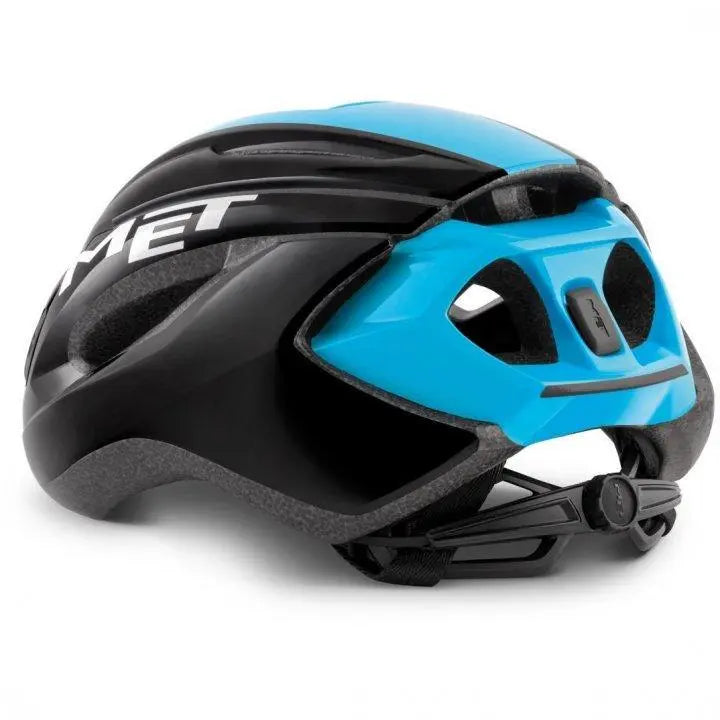 Load image into Gallery viewer, Met Strale Ce Road Cycling Helmet (Black Cyan Panel/Glossy)