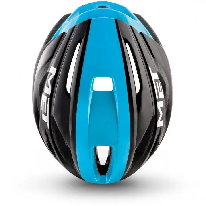 Load image into Gallery viewer, Met Strale Ce Road Cycling Helmet (Black Cyan Panel/Glossy)
