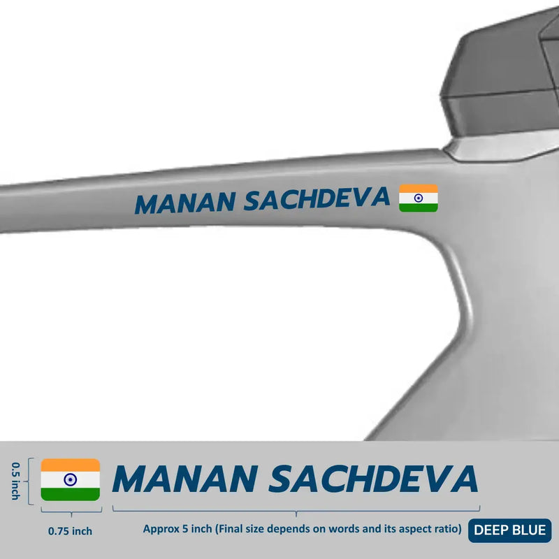 Load image into Gallery viewer, Premium Cyclist Name Sticker Decal with Indian Flag (set of 2)