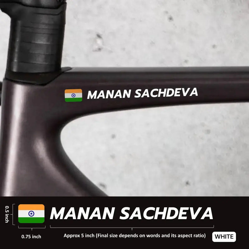 Load image into Gallery viewer, Premium Cyclist Name Sticker Decal with Indian Flag (set of 2)
