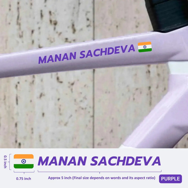 Load image into Gallery viewer, Premium Cyclist Name Sticker Decal with Indian Flag (set of 2)
