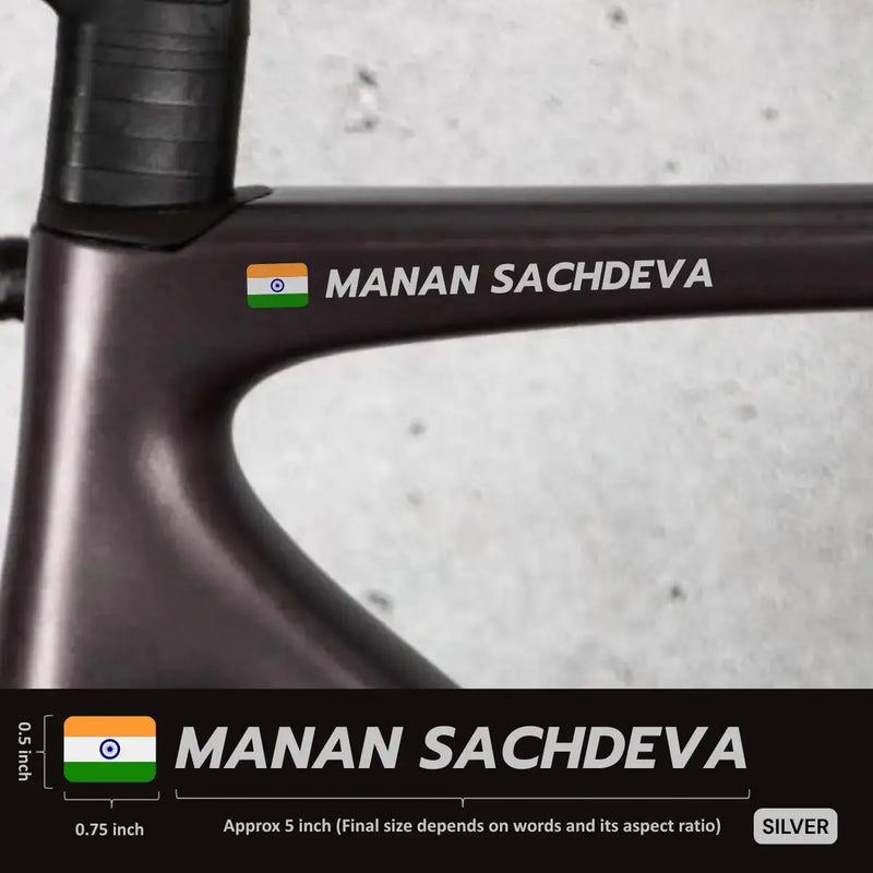 Load image into Gallery viewer, Premium Cyclist Name Sticker Decal with Indian Flag (set of 2)