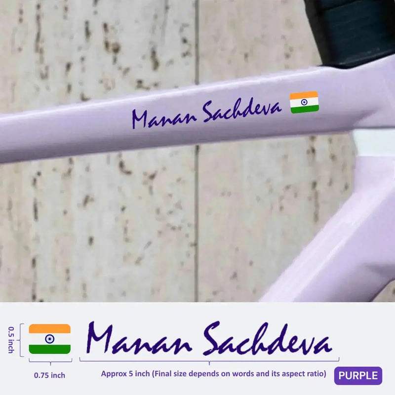 Load image into Gallery viewer, Premium Cyclist Name Sticker Decal with Indian Flag (set of 2)