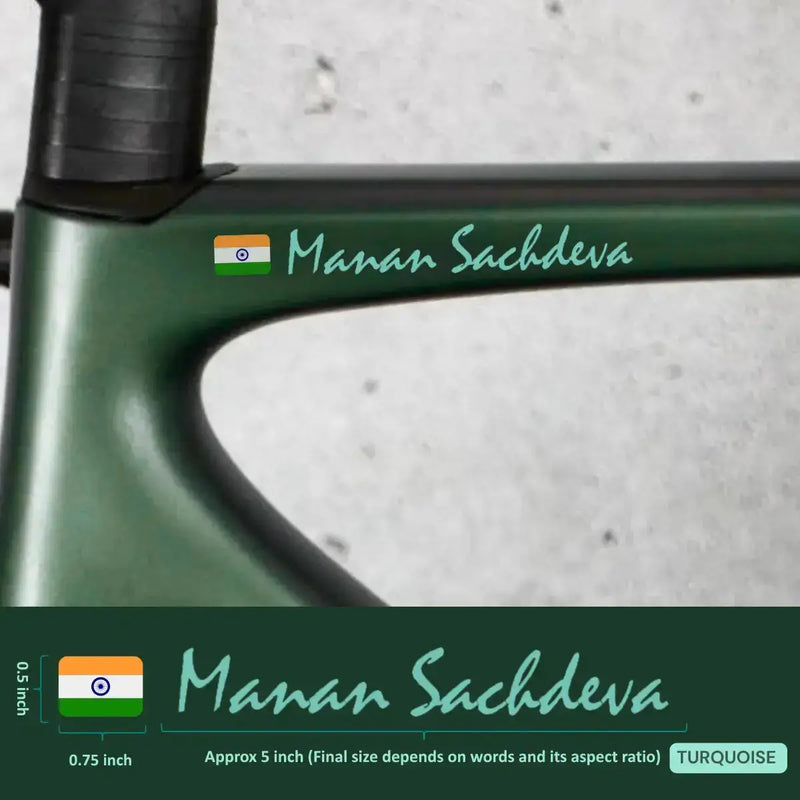 Load image into Gallery viewer, Premium Cyclist Name Sticker Decal with Indian Flag (set of 2)
