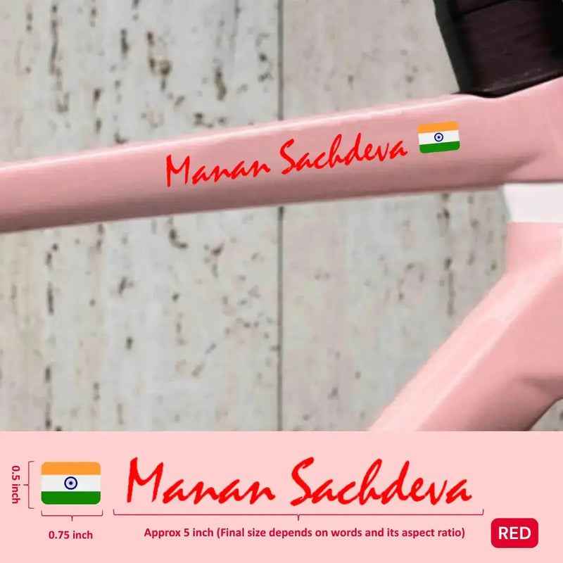 Load image into Gallery viewer, Premium Cyclist Name Sticker Decal with Indian Flag (set of 2)