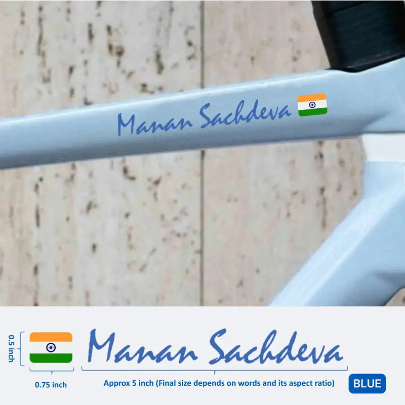 Load image into Gallery viewer, Premium Cyclist Name Sticker Decal with Indian Flag (set of 2)