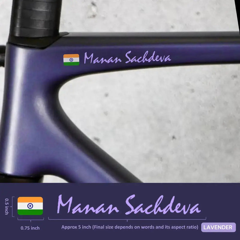 Load image into Gallery viewer, Premium Cyclist Name Sticker Decal with Indian Flag (set of 2)