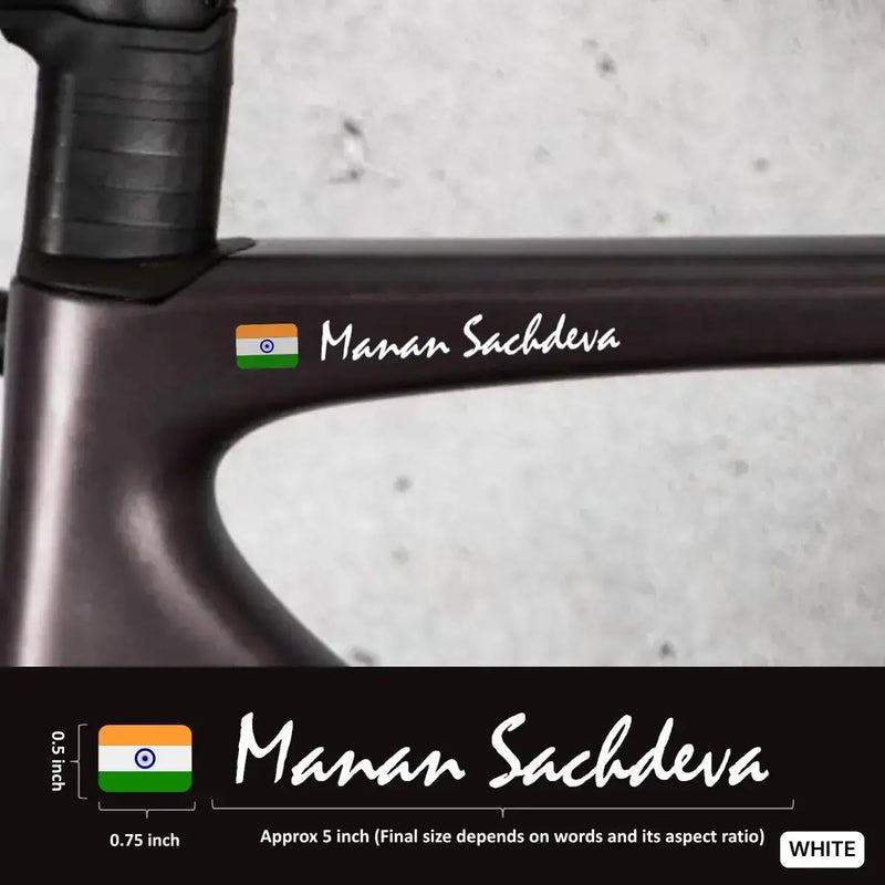 Load image into Gallery viewer, Premium Cyclist Name Sticker Decal with Indian Flag (set of 2)
