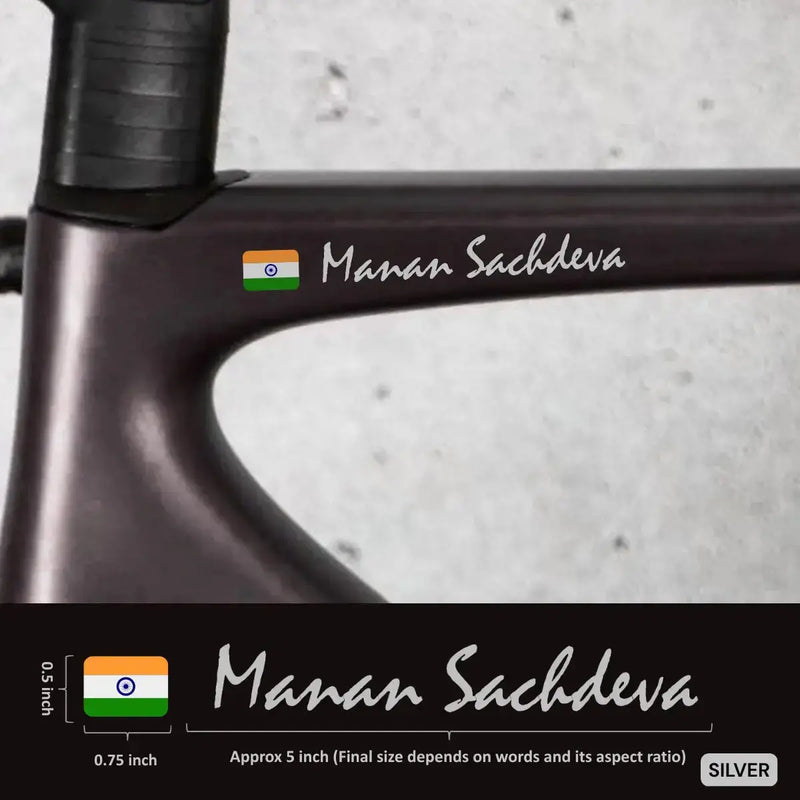 Load image into Gallery viewer, Premium Cyclist Name Sticker Decal with Indian Flag (set of 2)