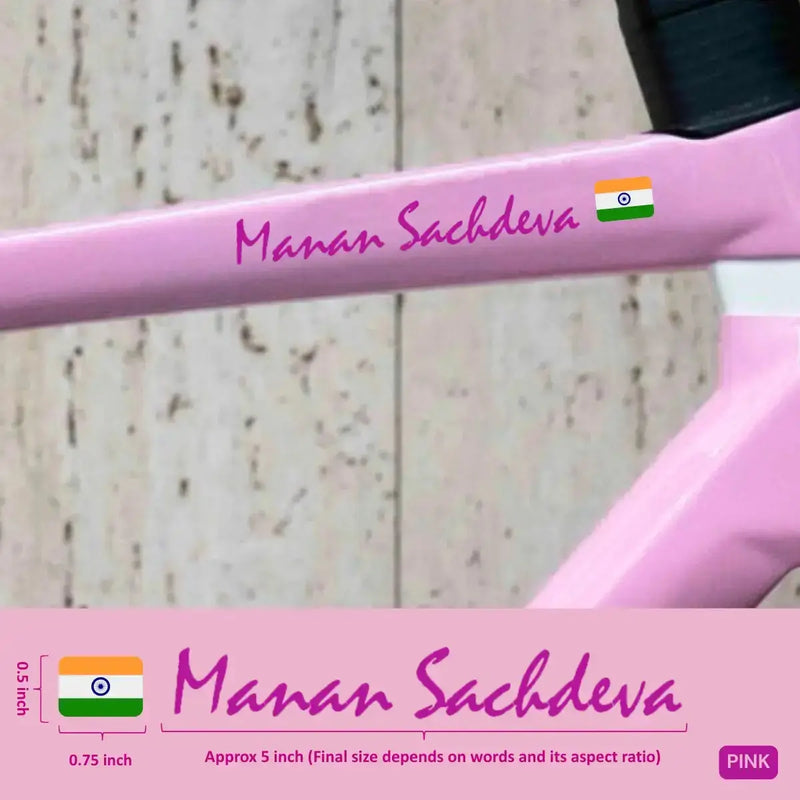 Load image into Gallery viewer, Premium Cyclist Name Sticker Decal with Indian Flag (set of 2)