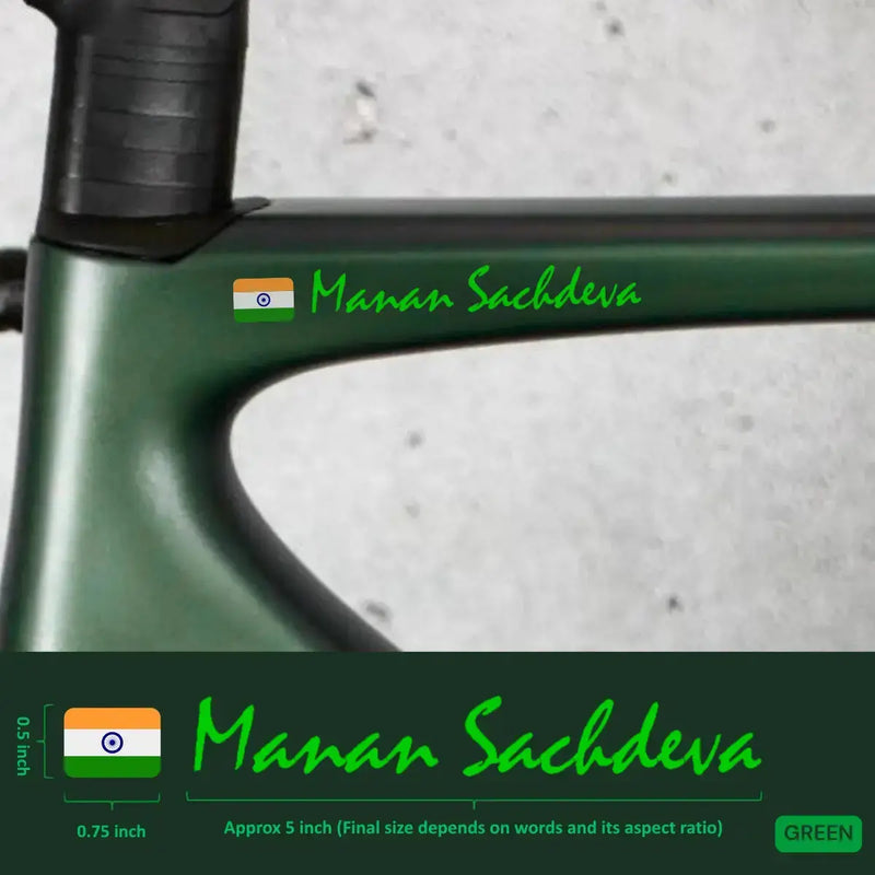 Load image into Gallery viewer, Premium Cyclist Name Sticker Decal with Indian Flag (set of 2)