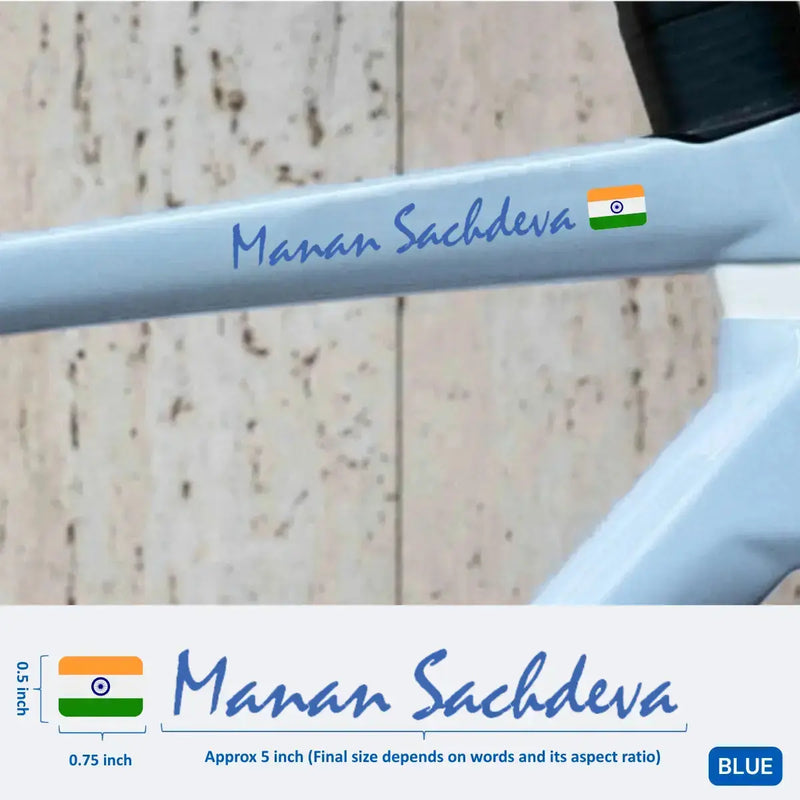 Load image into Gallery viewer, Premium Cyclist Name Sticker Decal with Indian Flag (set of 2)