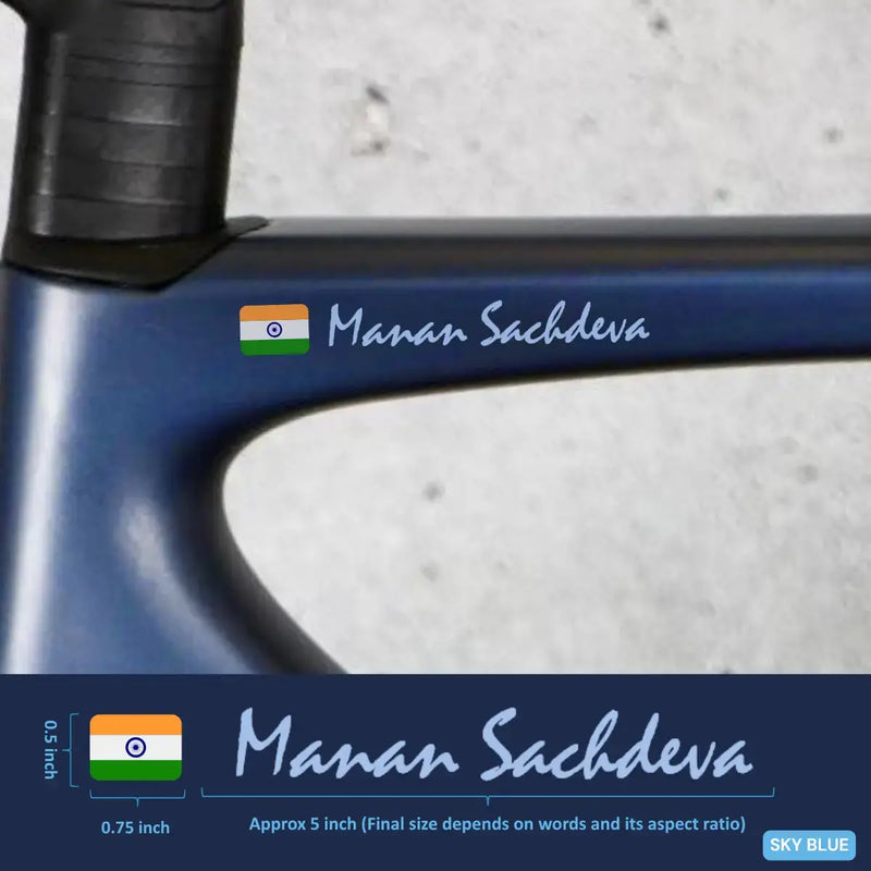 Load image into Gallery viewer, Premium Cyclist Name Sticker Decal with Indian Flag (set of 2)