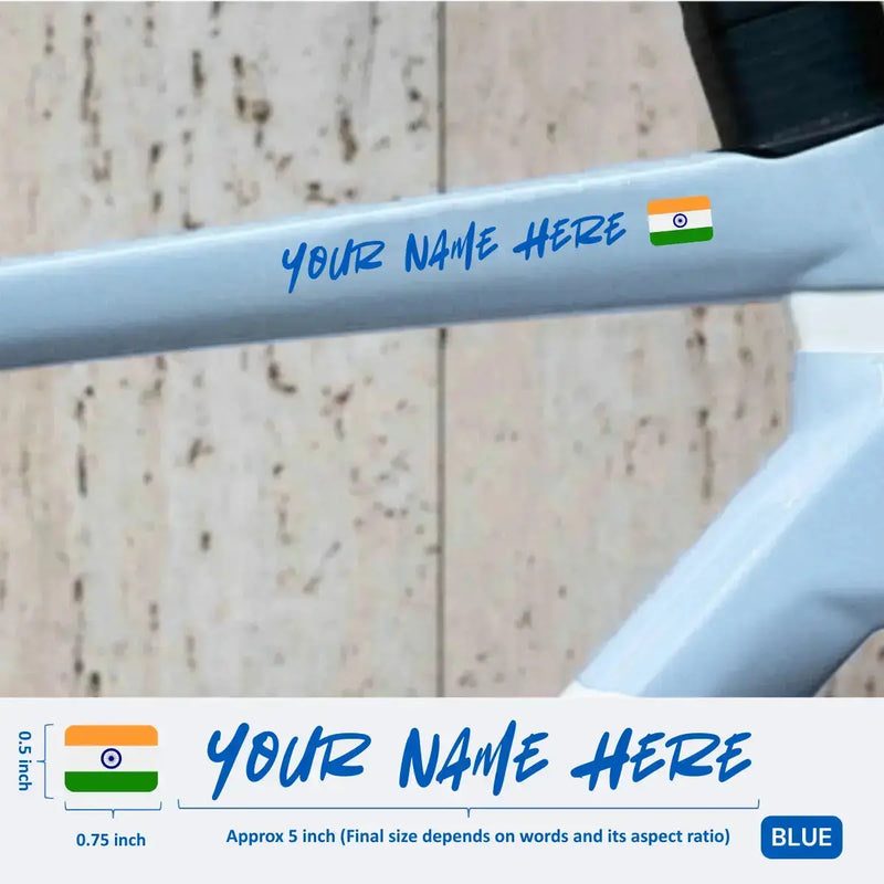 Load image into Gallery viewer, Premium Cyclist Name Sticker Decal with Indian Flag (set of 2)