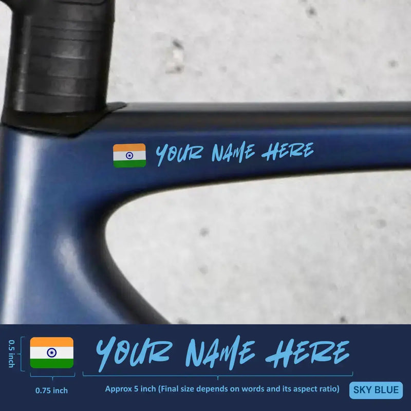 Load image into Gallery viewer, Premium Cyclist Name Sticker Decal with Indian Flag (set of 2)