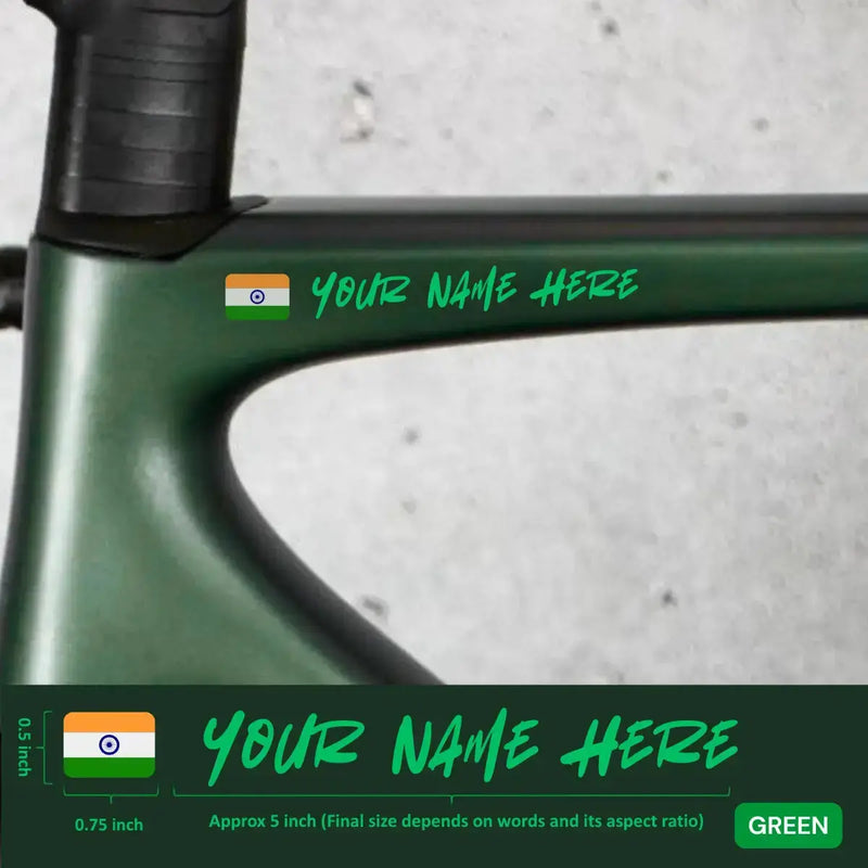 Load image into Gallery viewer, Premium Cyclist Name Sticker Decal with Indian Flag (set of 2)