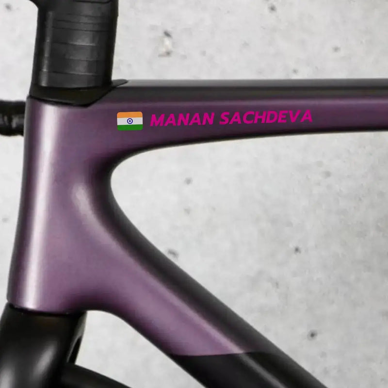 Load image into Gallery viewer, Premium Cyclist Name Sticker Decal with Indian Flag (set of 2)