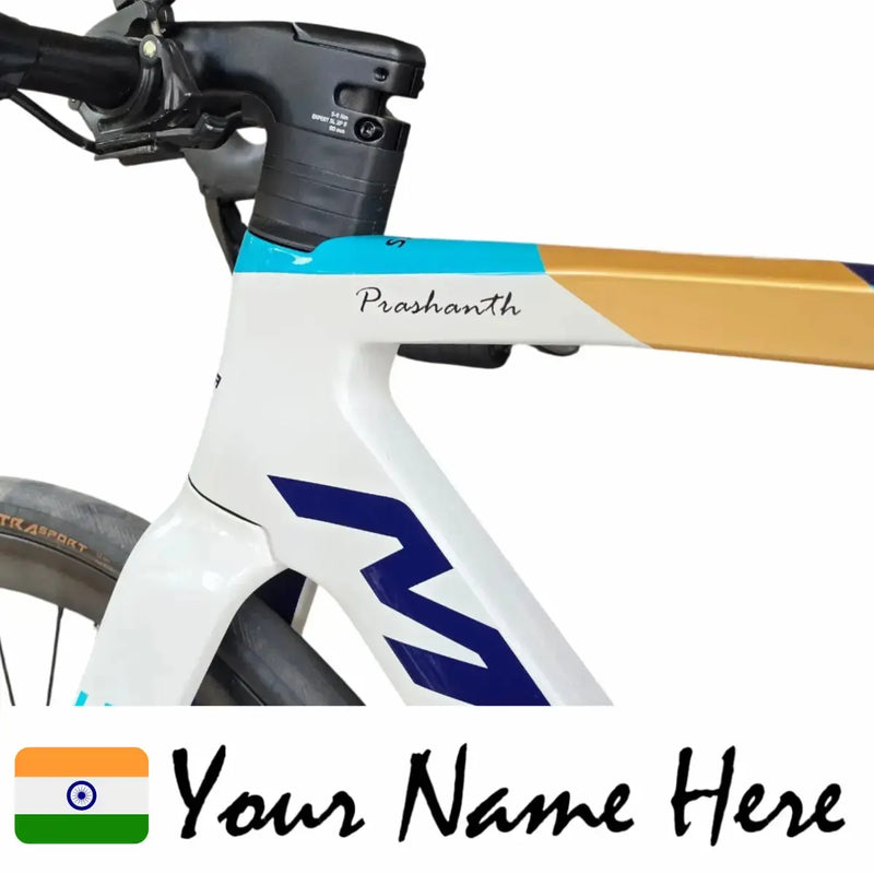Load image into Gallery viewer, Premium Cyclist Name Sticker Decal with Indian Flag (set of 2) - MADOVERBIKING