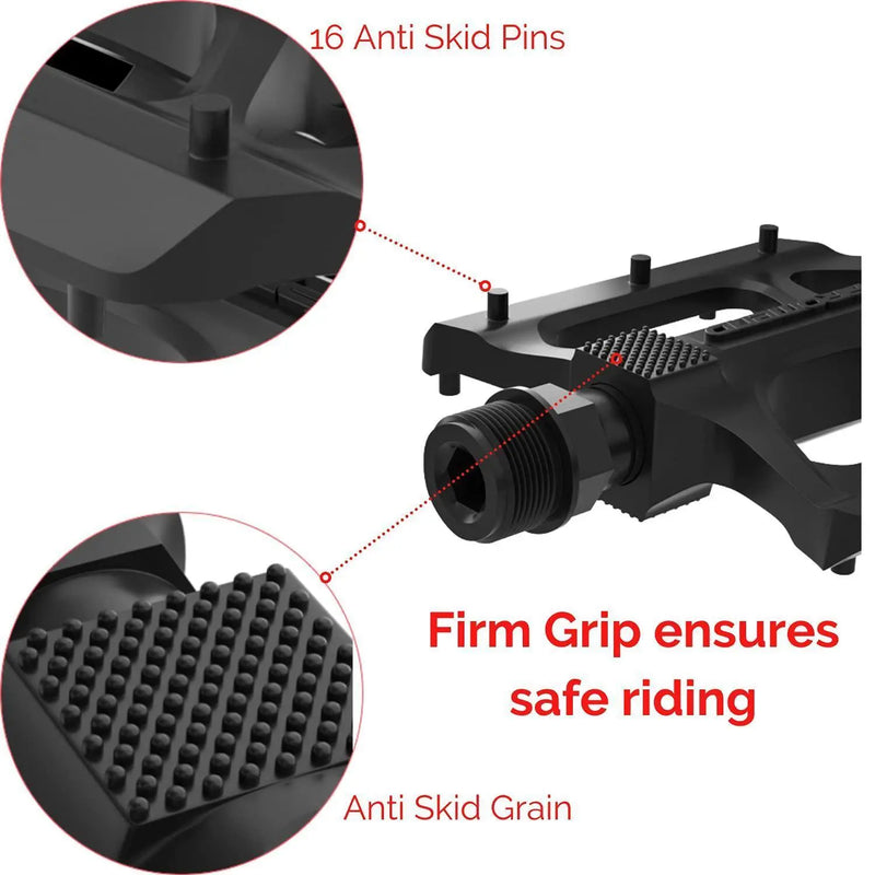 Load image into Gallery viewer, Promend Aluminium Alloy Du Bearing Lightweight Bicycle Pedals With Wide Platform, 16 Anti-Skid Pins For Road Mountain Bmx Mtb Bike (With Safety Light)