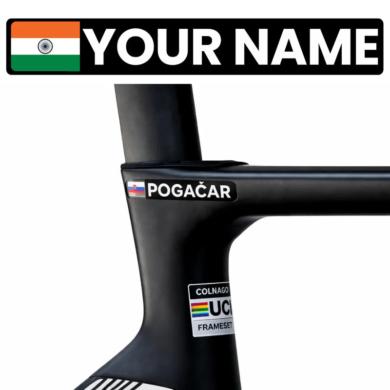 Load image into Gallery viewer, Personalized Tour De France Rider Name Sticker with Indian Flag - Waterproof (Set of 4)