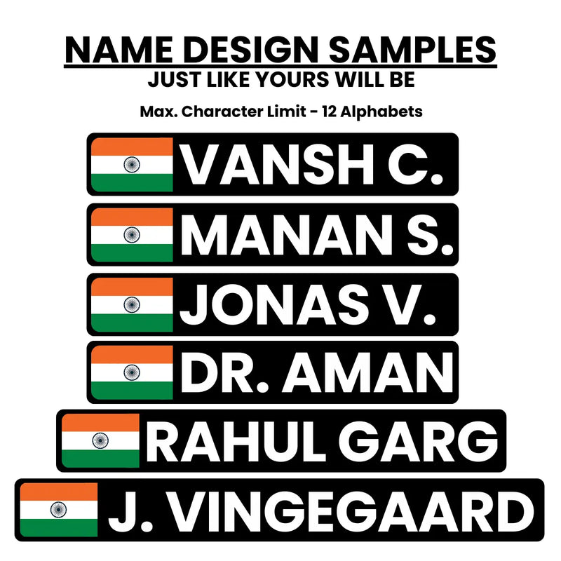 Load image into Gallery viewer, Personalized Tour De France Rider Name Sticker with Indian Flag - Waterproof (Set of 4)