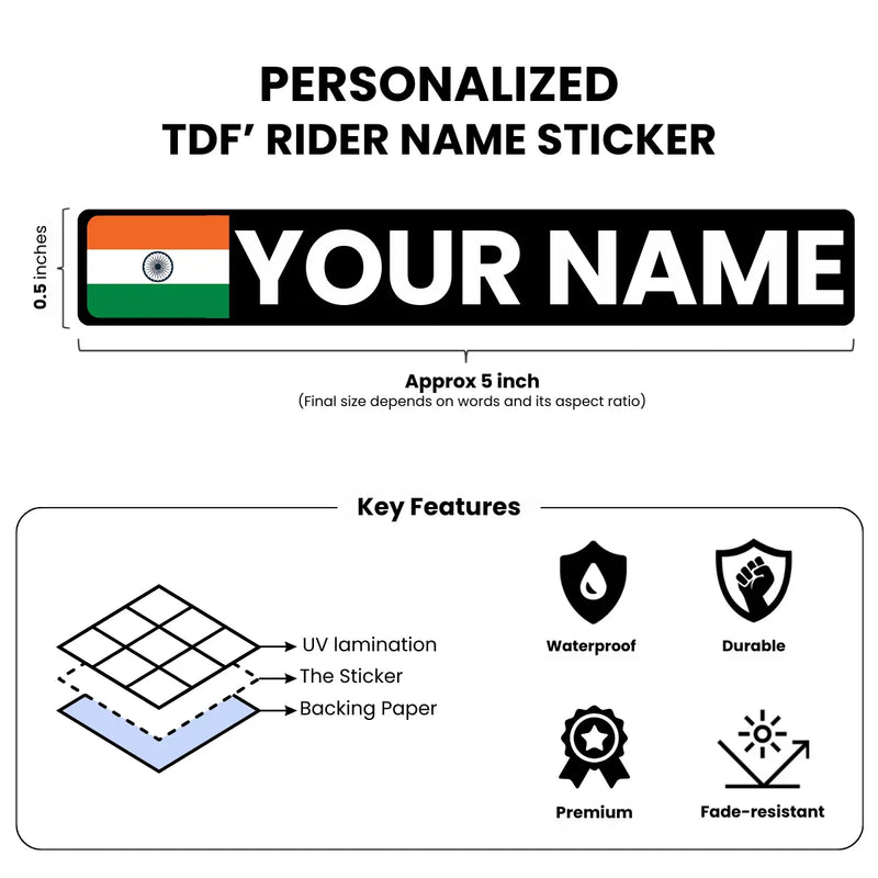 Load image into Gallery viewer, Personalized Tour De France Rider Name Sticker with Indian Flag - Waterproof (Set of 2) MADOVERBIKING MADOVERBIKING