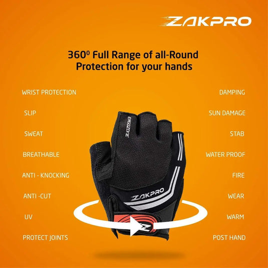 ZAKPRO Cycling Gloves - Hybrid Series - (Black)