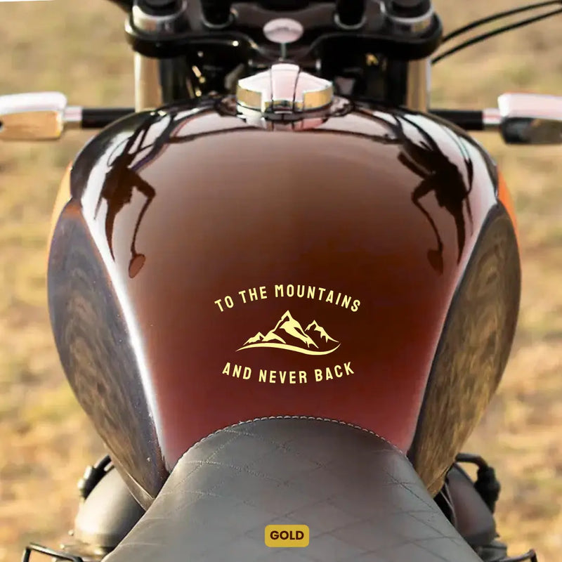 Load image into Gallery viewer, Premium Vinyl Based Sticker Decal "TO THE MOUNTAINS AND NEVER BACK" (pack of 2 pcs) for Cars & Bikes - MADOVERBIKING -  MADOVERBIKING